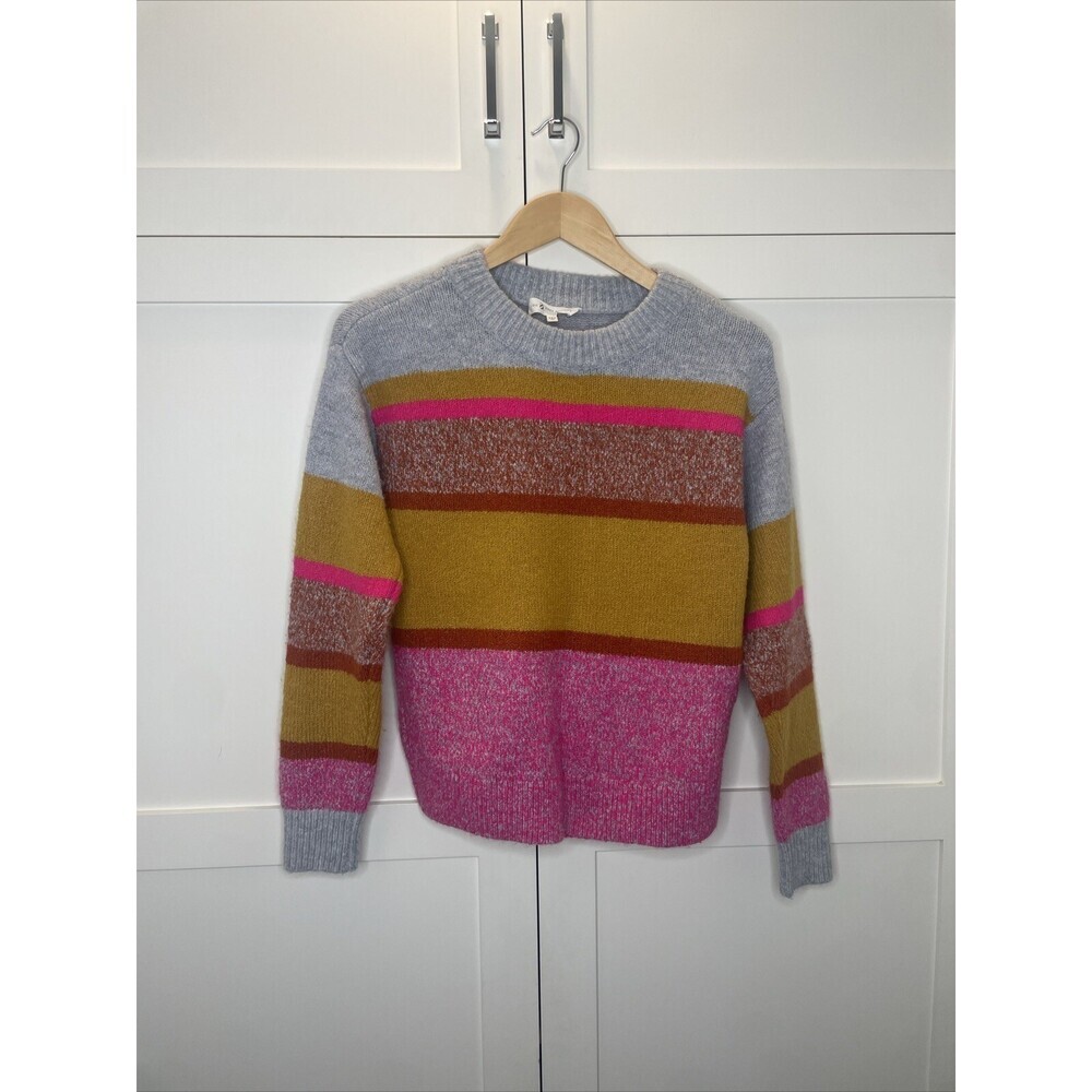 Lou And Grey For Loft Sweater Knit Size XXSmall Striped Gray Pink Yellow Soft